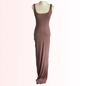 Naked Wardrobe soft brown maxi bodycon split back sleeveless dress - NWOT
